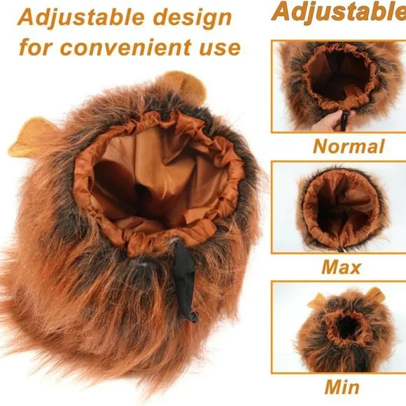 Lion Mane for Dog, Adjustable Halloween Dog Lion Costume Wig with Ears
